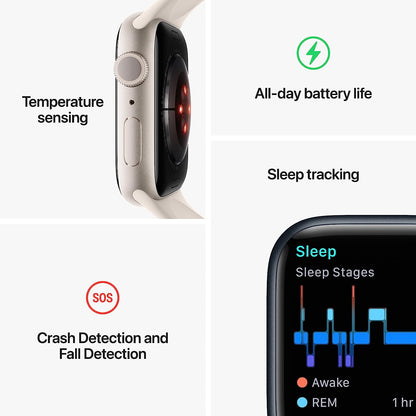 Apple Watch Series 8 [GPS 45mm] Smart Watch w/Silver Aluminum Case with White Sport Band - S/M. Fitness Tracker, Blood Oxygen & ECG Apps, Always-On Retina Display, Water Resistant